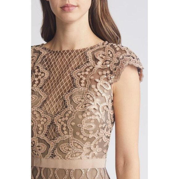 NWT TADASHI SHOJI Miranda in Sand Petal Sequin Embroidered Tulle Sheath Dress 2 - Picture 10 of 13